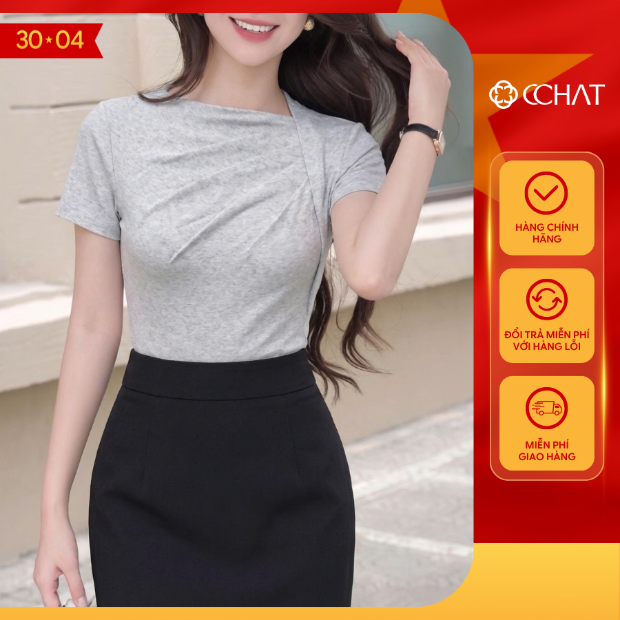 Áo Thun Nữ 𝐂𝐂𝐇𝐀𝐓 Dáng Ôm Xếp Chéo Emma Cúc Trang Trí Chất Liệu Mềm Mịn 16TNC9019OT | BigBuy360 - bigbuy360.vn