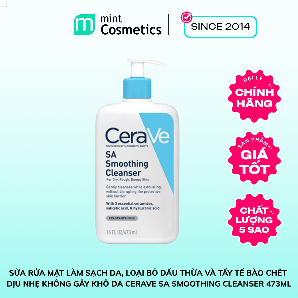 Sữa rửa mặt làm sạch da, loại bỏ dầu thừa và tẩy tế bào chết dịu nhẹ không gây khô da CeraVe SA Smoo