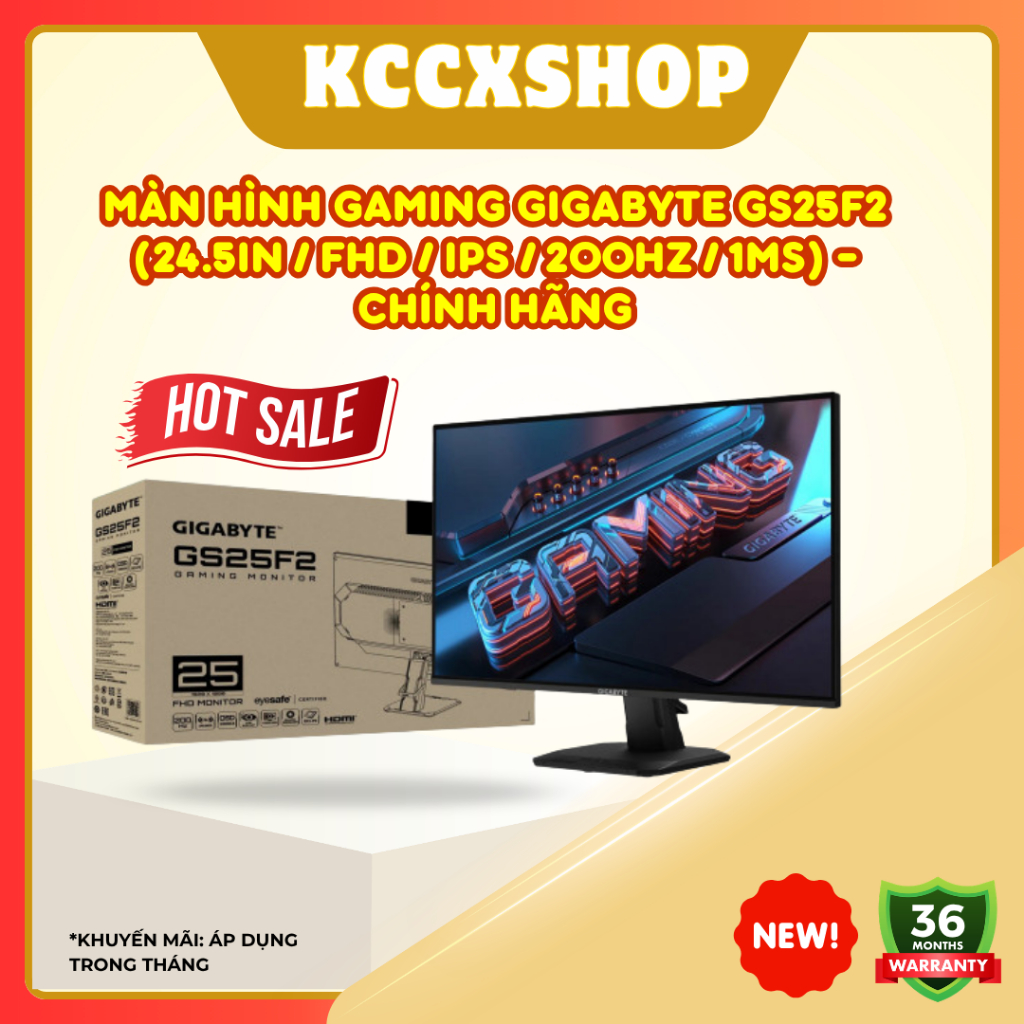 Màn hình gaming Gigabyte GS25F2 (24.5in / FHD / IPS / 200Hz / 1ms) - chính hãng, chuyên game, đồ họa