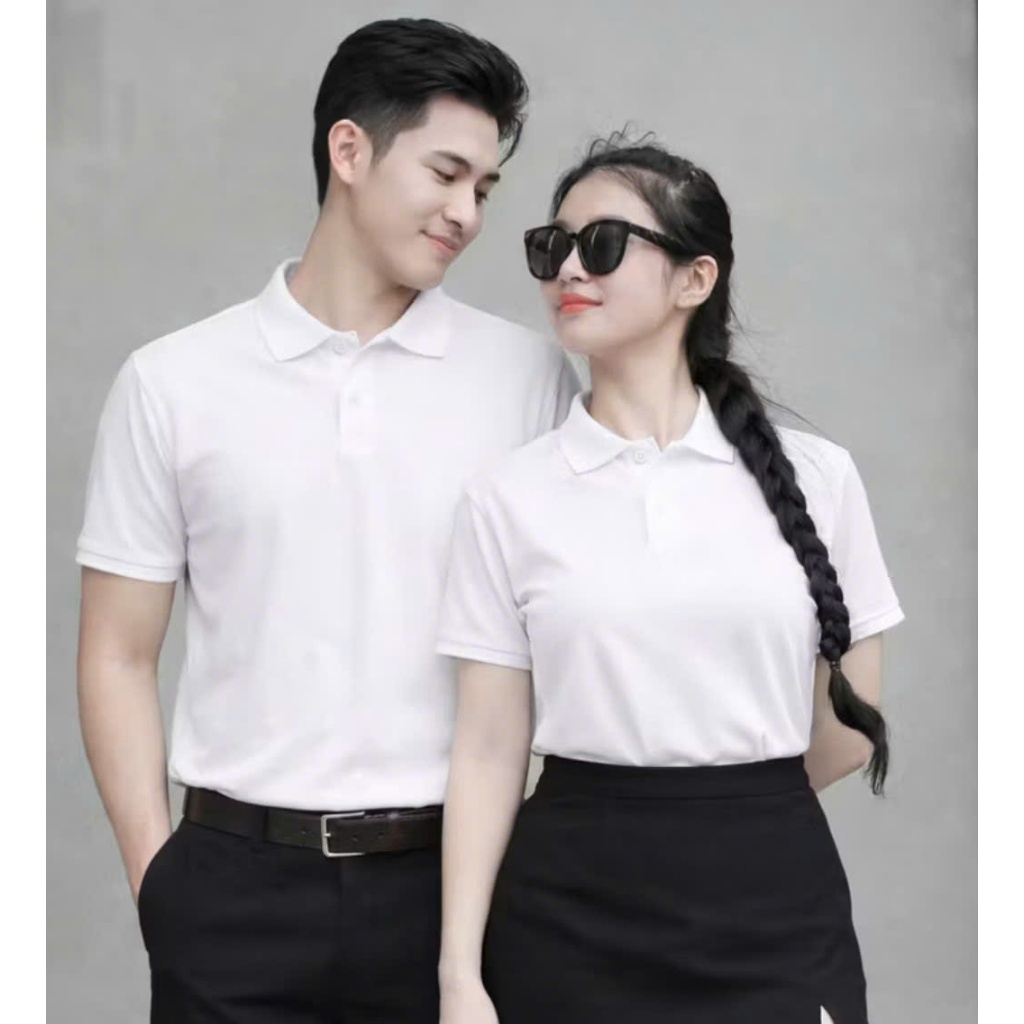 Áo polo trắng trơn form vừa người đủ size nam nữ, áo thun polo trắng form đẹp, may kỹ vải cá sấu pol