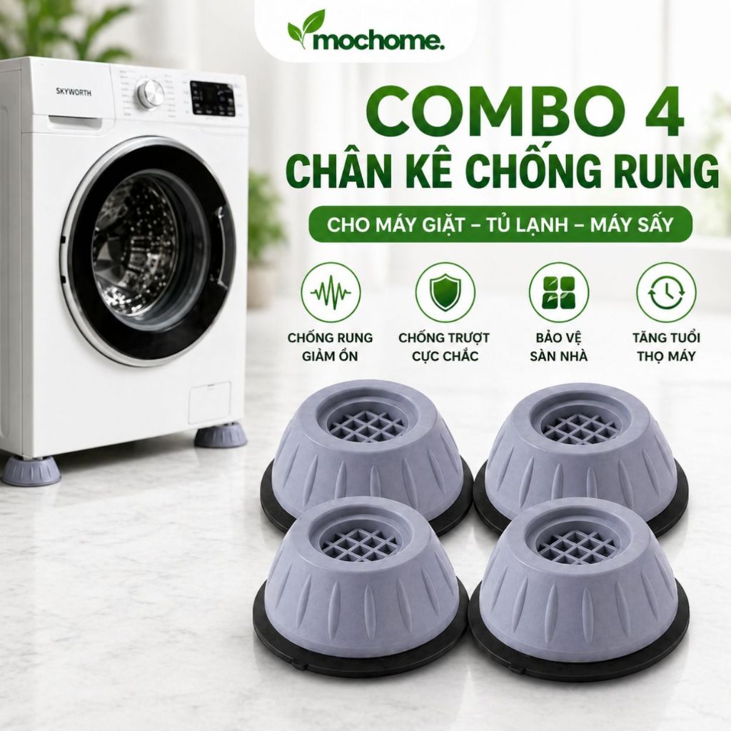 Combo 4 Chân Đế Máy Giặt MOChome - Miếng Đệm Cao Su Chống Rung Lắc, Chống Ồn & Cách Điện Cao Cấp