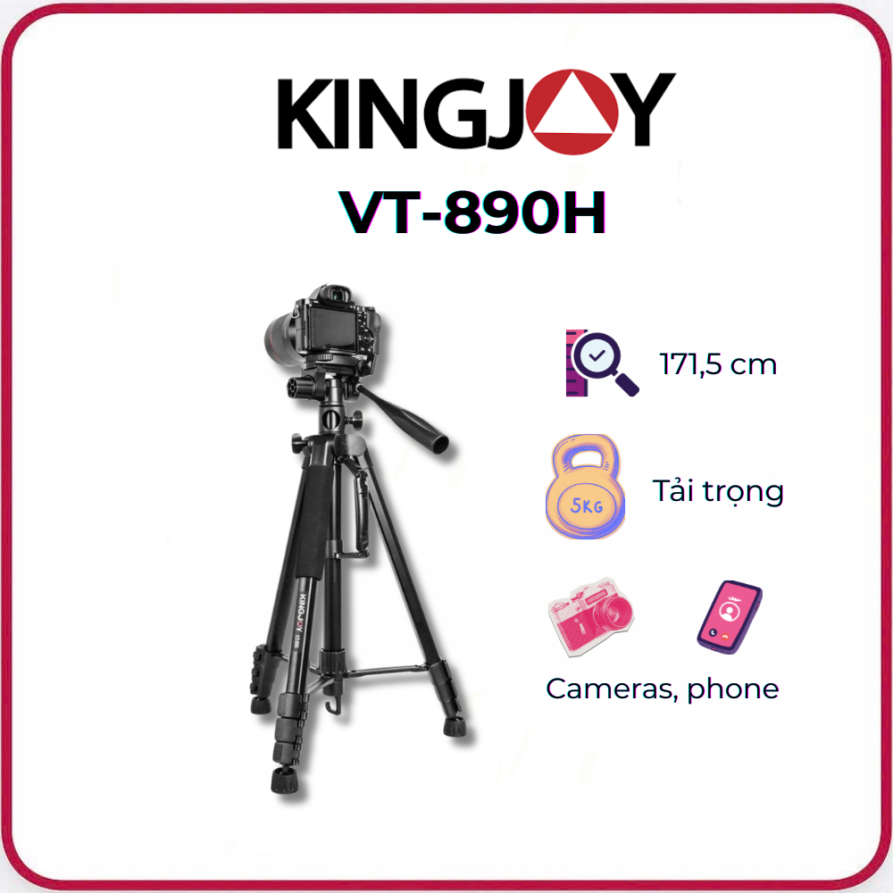 KINGJOY VT-890H - Chân Tripod Dành Cho Máy Ảnh/Điện Thoại Di Động Tải Trọng 5KG - Hàng Chính Hãng