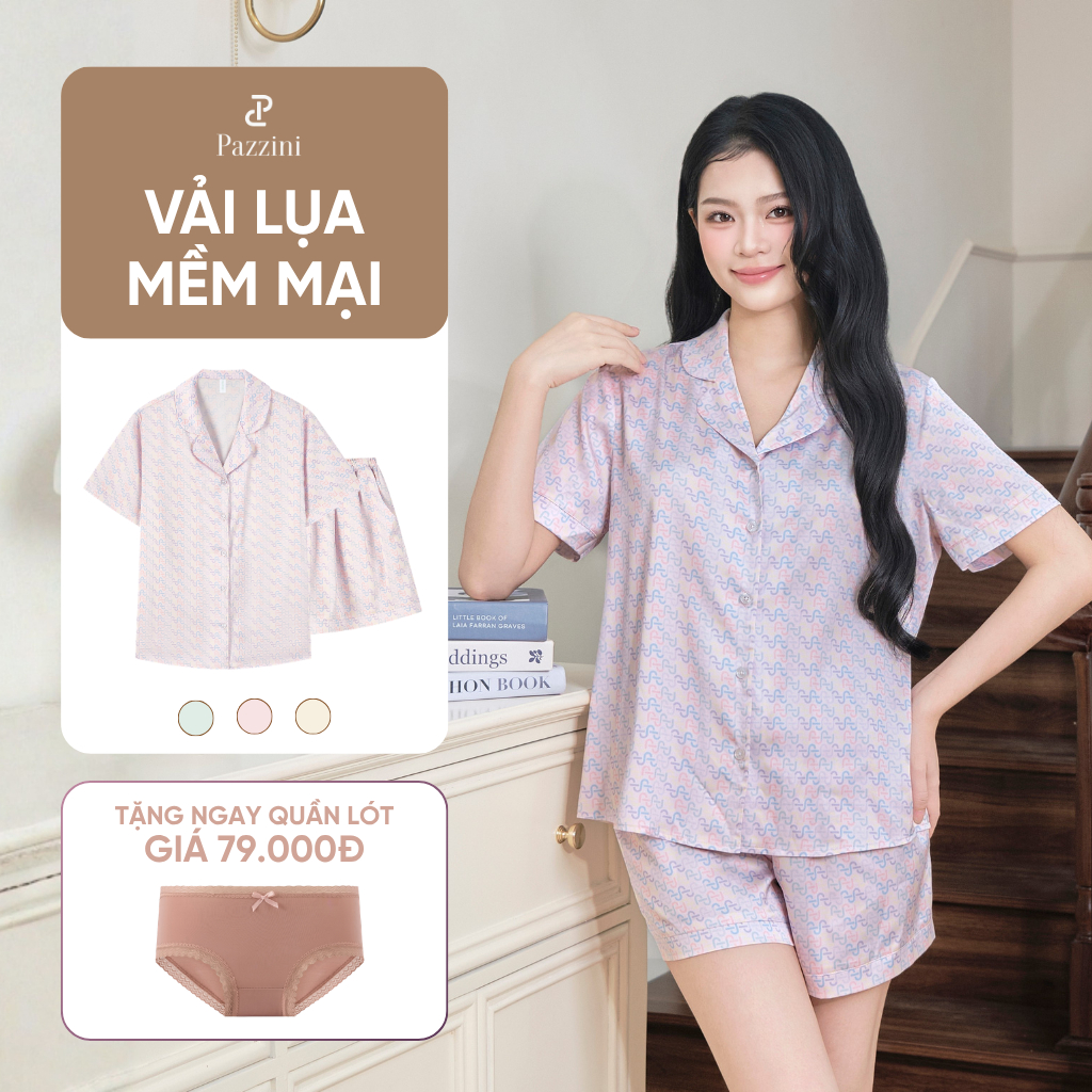 Bộ mặc nhà Pijama Pazzini cổ bẻ chất lụa mềm mại phù hợp nhiều dáng người - SW003 | BigBuy360 - bigbuy360.vn