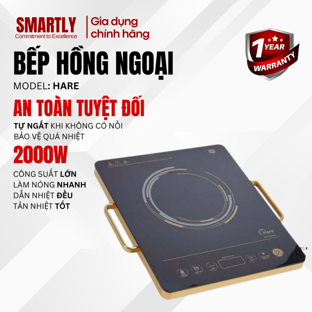 Bếp Hồng Ngoại HARE HR IF20H9 2000W Mặt Kính Cường Lực Nấu Nhanh Tiết Kiệm Điện
