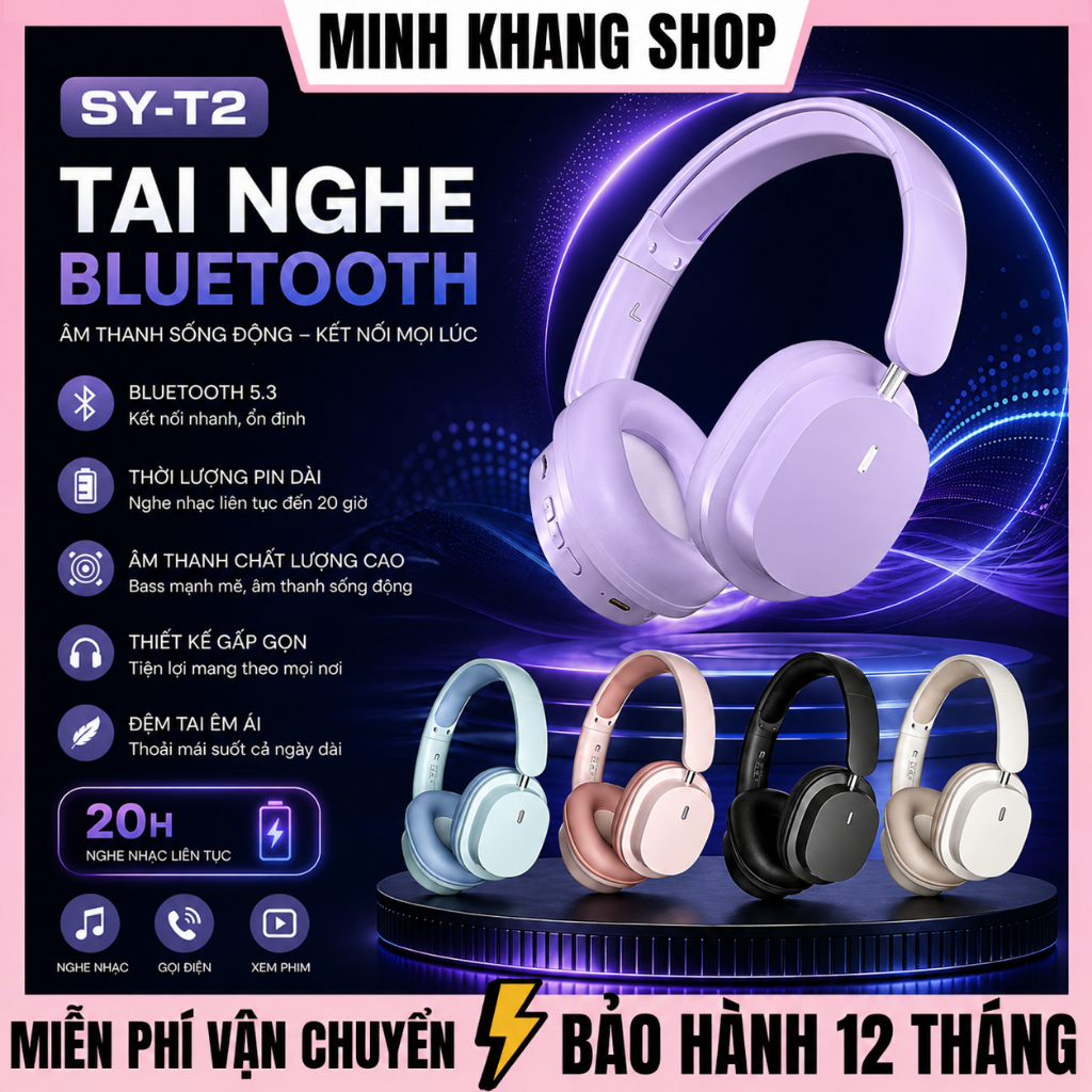 Tai nghe chụp tai bluetooth SY-T2 / P9 / Y08 , headphone có thể dùng cho PC, tai nghe chống ồn có tí