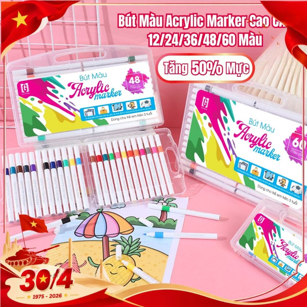 Hộp Bút Màu Vẽ 120 Màu Acrylic Marker Gia Hưng Màu Cao Cấp Không Lem Màu Sắc Tươi Sáng [Gia Hưng]
