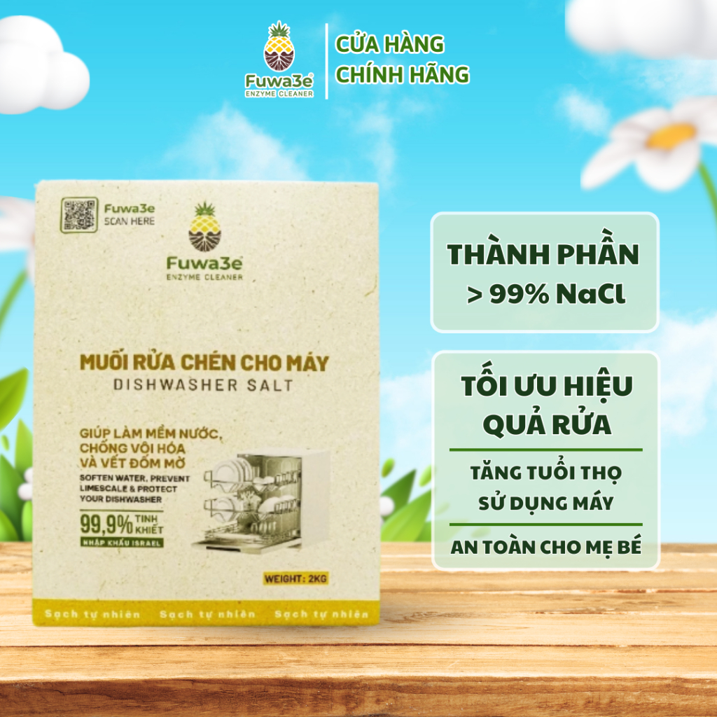 Muối Rửa Chén Cho Máy Fuwa3e 2KG Tăng Hiệu Quả Rửa Bảo Vệ Máy Lâu Dài 99% NaCl
