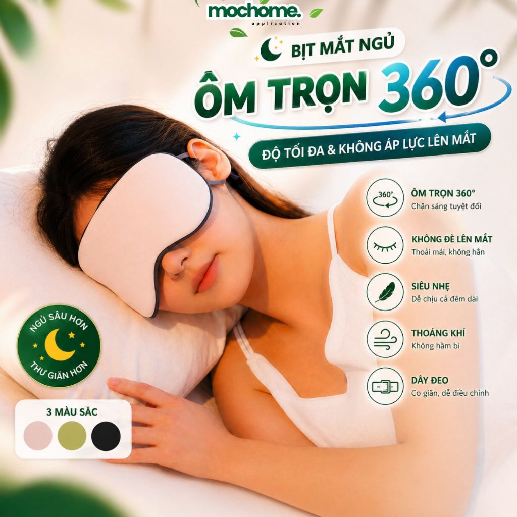 Bịt Mắt Ngủ Mochome Thiết Kế 360 Độ Chống Chói Tuyệt Đối, Miếng Che Mắt Ngủ Cao Cấp Không Gây Áp Lực