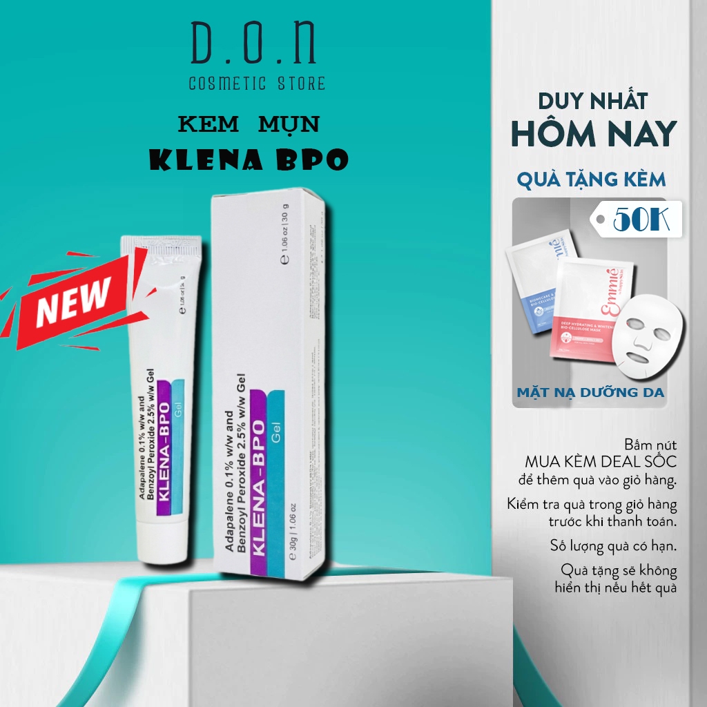 Gel Giảm Mụn Klena BPO Adapalene 0.1% and Benzoyl Peroxide 2.5% 30gram giảm mụn ẩn, mụn trứng cá