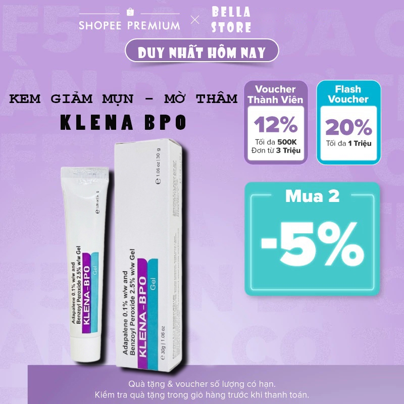 Gel Giảm Mụn Klena BPO Adapalene 0.1% and Benzoyl Peroxide 2.5% Tuýt 30g