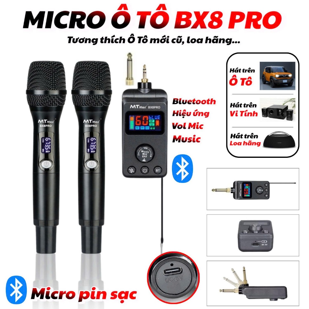 Micro karaoke Bluetooth BX8 Pro , Pin sạc Dành cho loa tivi,vi tính, loa hãng, loa kéo, ô tô