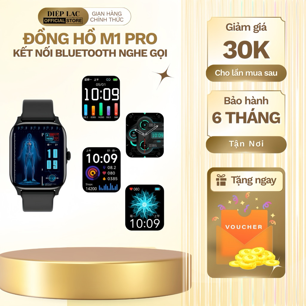 Đồng hồ M1 Pro Momix Kết nối Bluetooth Nghe gọi được, đo calo, huyết áp, giấc ngủ...《Đồng Hồ M1 PRO