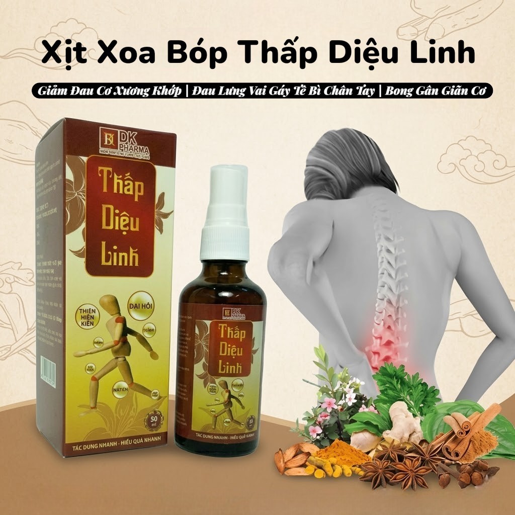 Xịt Xoa Bóp Thấp Diệu Linh 50Ml Giảm Đau Cơ Xương Khớp | Đau Lưng Vai Gáy | Bong Gân Giãn Cơ