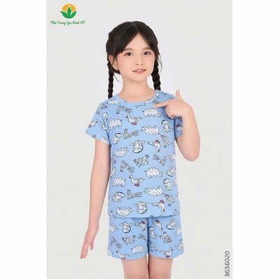 Bộ cotton dệt kim bé gái quần đùi áo cộc tay họa tiết thời trang Việt Thắng - B63.6020