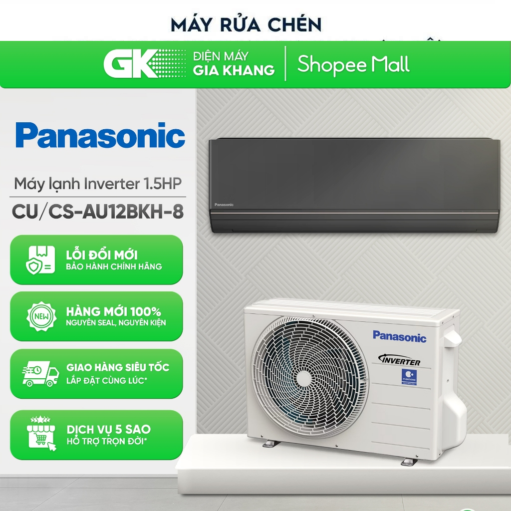 [Shopee - Lắp đặt 0Đ HN HCM] CU/CS-AU12BKH-8 | CU/CS-AU9BKH-8 - Máy Lạnh Panasonic Inverter