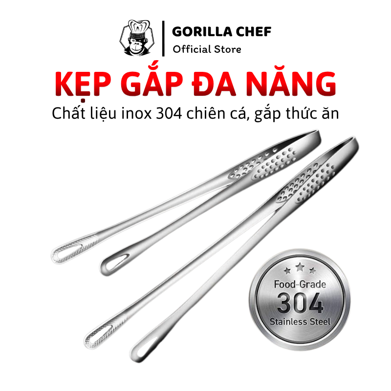 Kẹp gắp đồ nướng inox 304 Gorilla Chef kẹp gắp thức ăn dày dặn chắc chắn