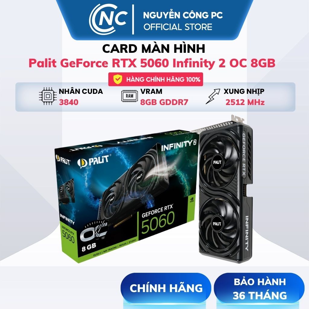 Card màn hình Palit GeForce RTX 5060 (Infinity 2 OC / Dual) 8GB GDDR7 - BH 36 tháng | BigBuy360 - bigbuy360.vn