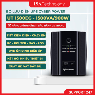 Bộ Lưu Điện UPS CyberPower UT1500EG 1500VA 900W, tương thích nas ổn áp AVR, bảo vệ PC có cổng USB