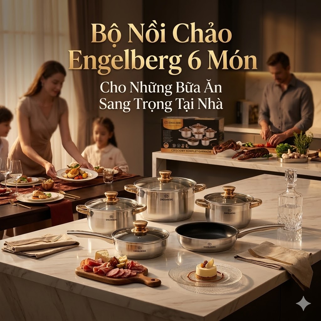 Bộ Nồi Inox 304, Nồi Đức 6 Món 5 Đáy Siêu Dày Siêu Bền Cho Gia Đình - Bộ nồi không kén bếp