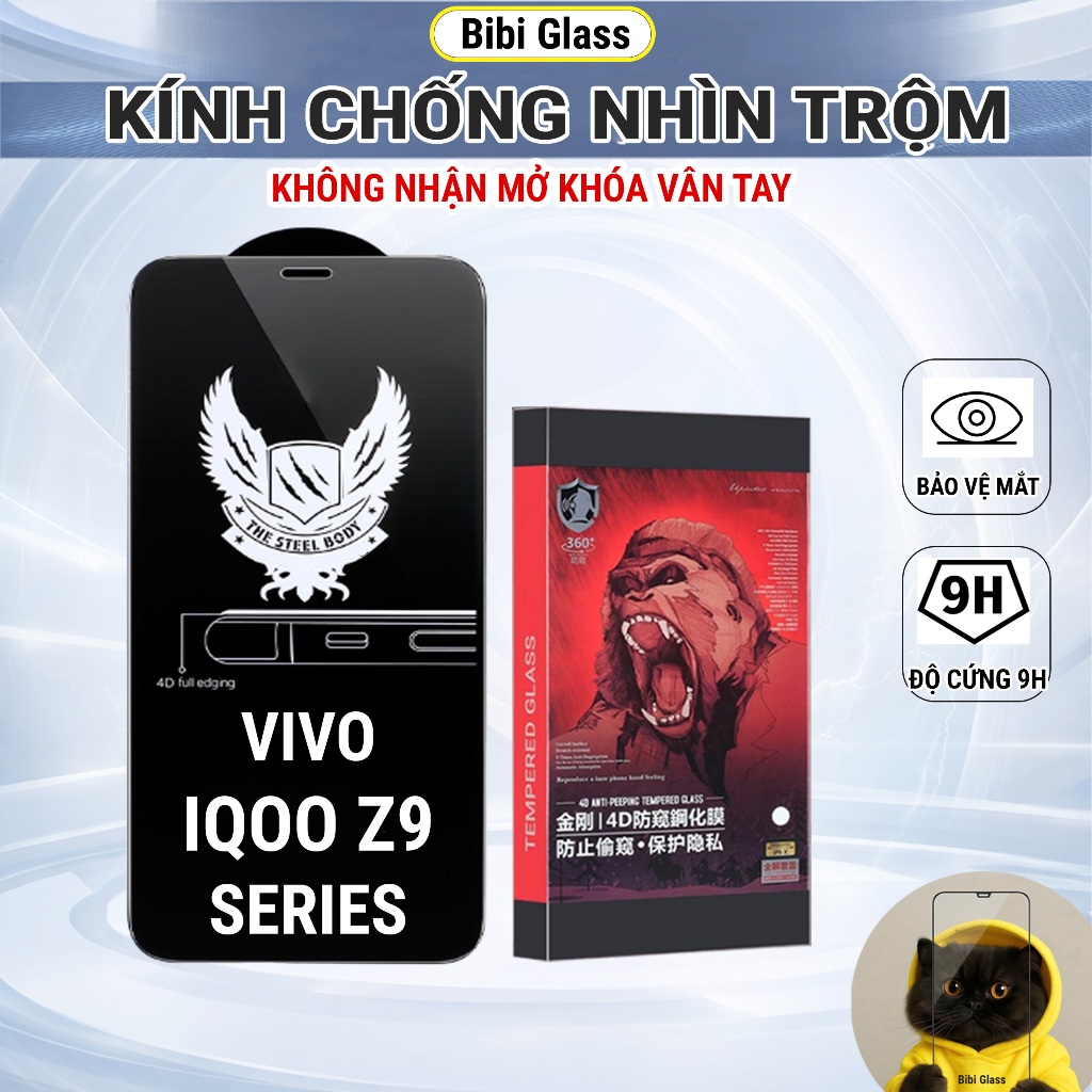 Cường lực iQoo Z9 Turbo, Z9 5G, Z9x, Z9 Lite Plus chống nhìn trộm full màn dán kính màn hình cho Vv