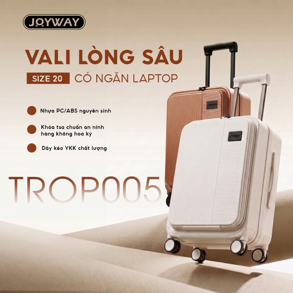 Vali Joyway Trop005 Size 20/24/28 – Chất Liệu Nhựa PC/ABS, Khóa TSA, Ngăn Laptop, Bảo Hành Trọn Đời