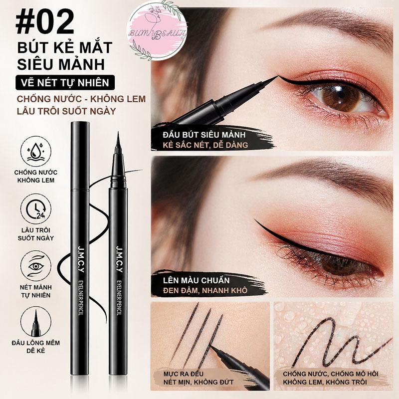 Bút Kẻ Mắt Siêu Mảnh Eyeliner JMCY Chống Nước Không Lem Lâu Trôi, Đầu Lông Mềm Vẽ Nét Tự Nhiên
