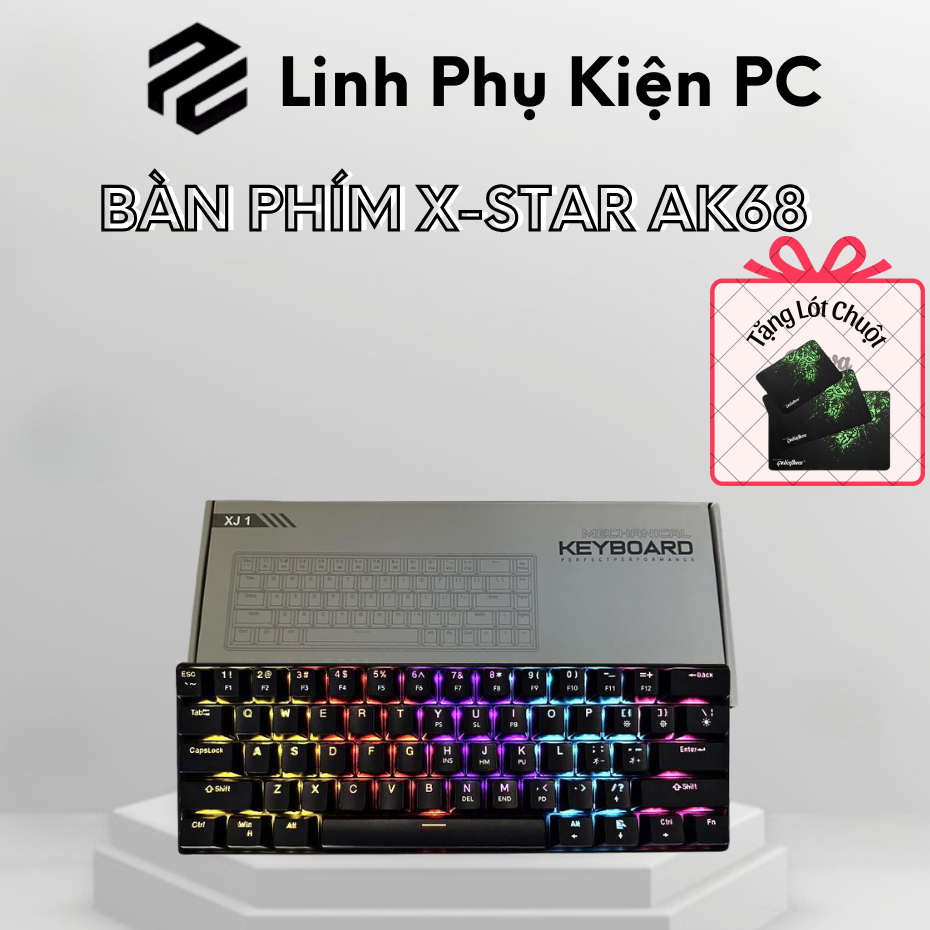 Bàn phím Cơ Xstar AK68 Red Switch Gõ Cực Êm Kết nối Type C - Bảo Hành 12 Tháng