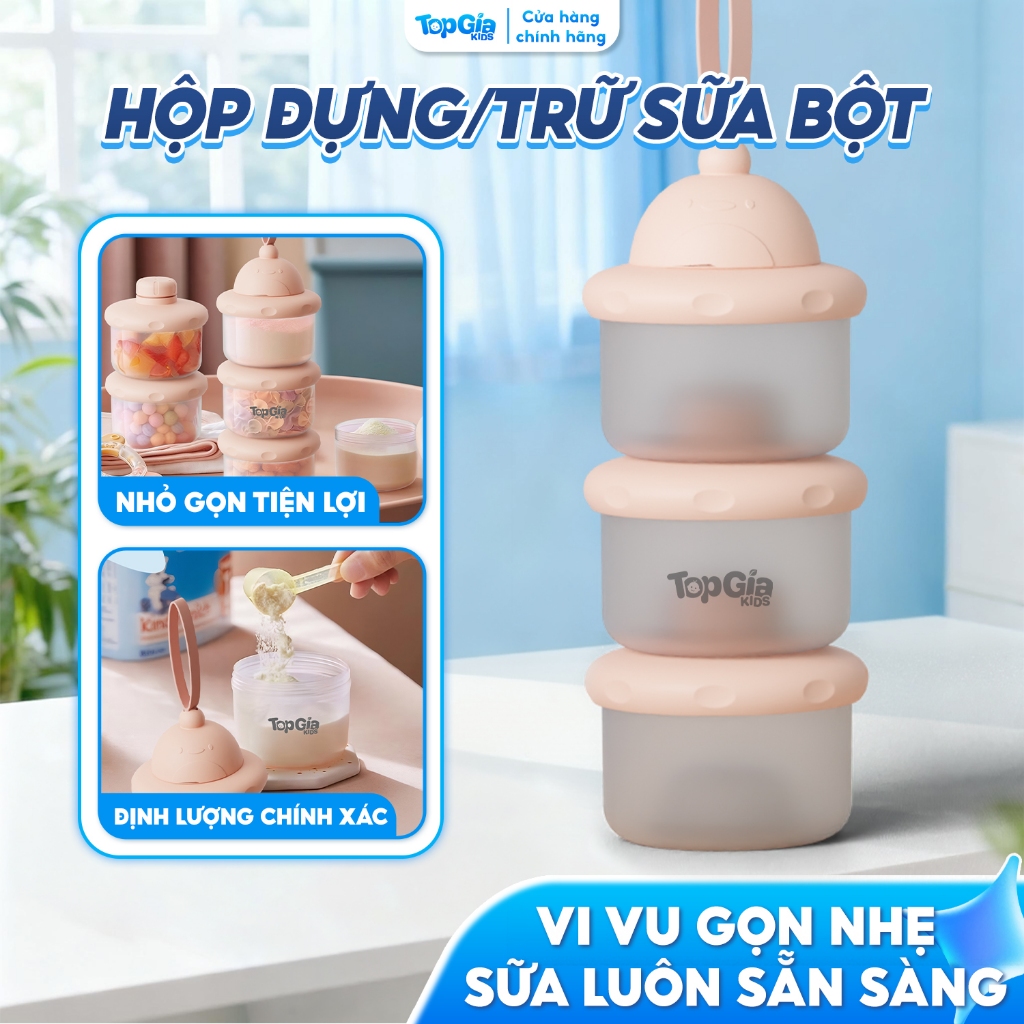 Hộp đựng sữa, hộp trữ sữa bột TopGiaKids chống ẩm 3 ngăn tiện lợi mang đi pha sữa, đựng đồ ăn dặm