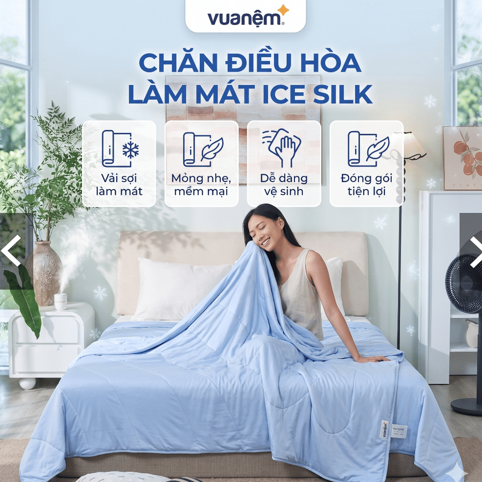 Chăn Hè Lạnh Chăn Điều Hòa Cao Cấp Amando Ice Silk Lõi Bông Nhẹ Mềm Thoáng Dễ Vệ Sinh Vua Nệm