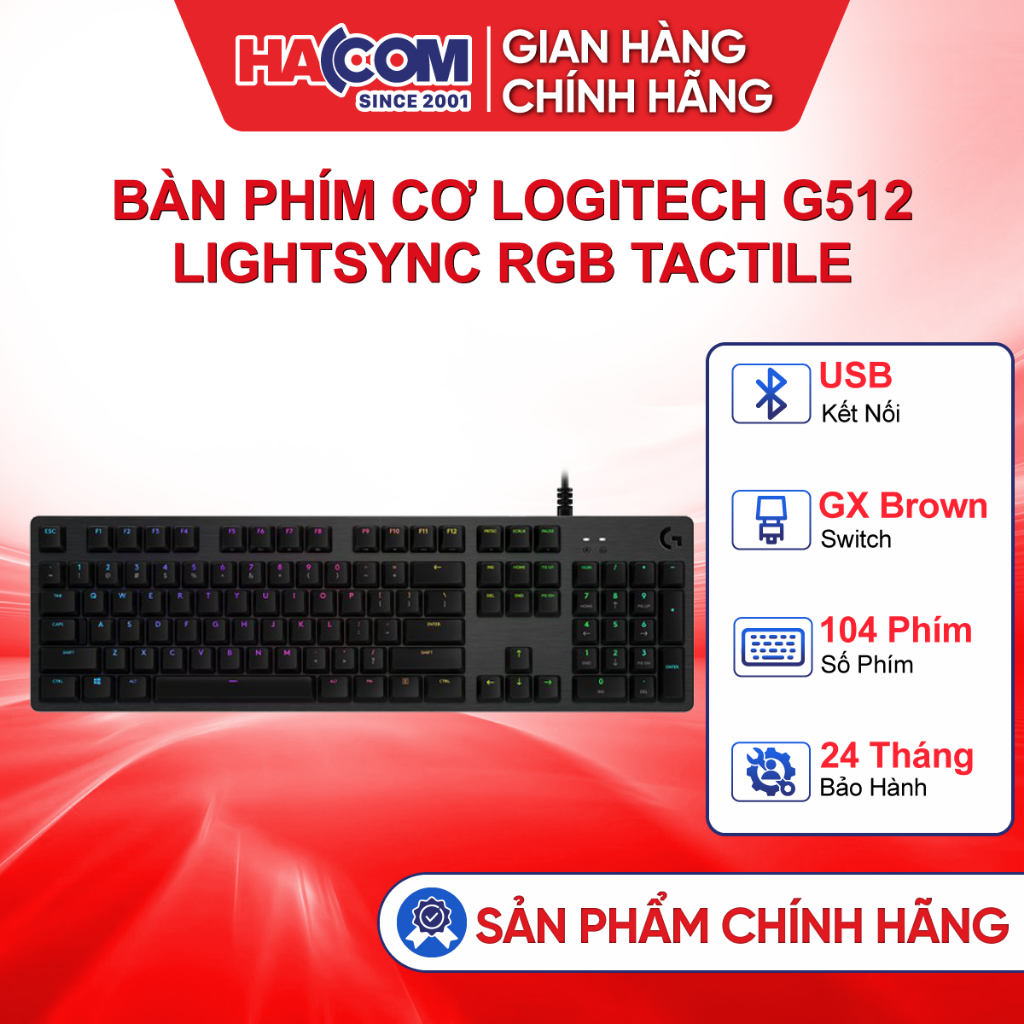 Bàn Phím Game Có Dây Cơ Học Logitech G512 - RGB Lightsync/3 GX Switch/USB 2.0 - BH 24 Tháng HACOM PC
