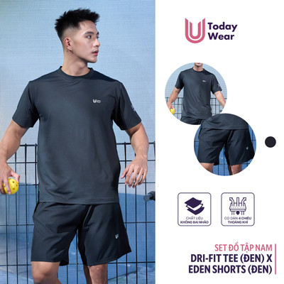 Set đồ thể thao nam áo Dri-fit Tee đen phối quần Eden Short đen Today U Wear vải thoáng mát, kiểu dáng trẻ trung