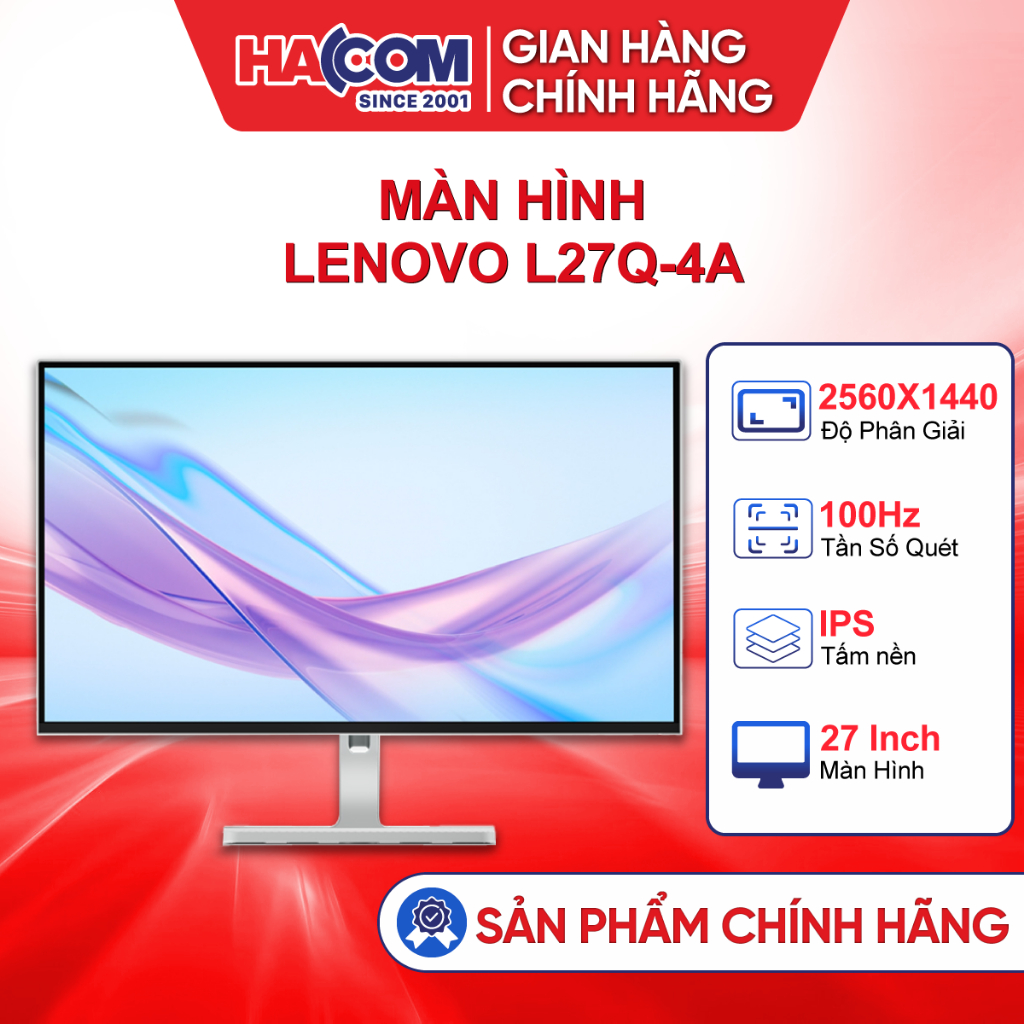 Màn Hình Lenovo L27Q-4A (27 inch/QHD/IPS/100Hz/4ms/Loa) Chính Hãng - BH 36 Tháng HACOM PC