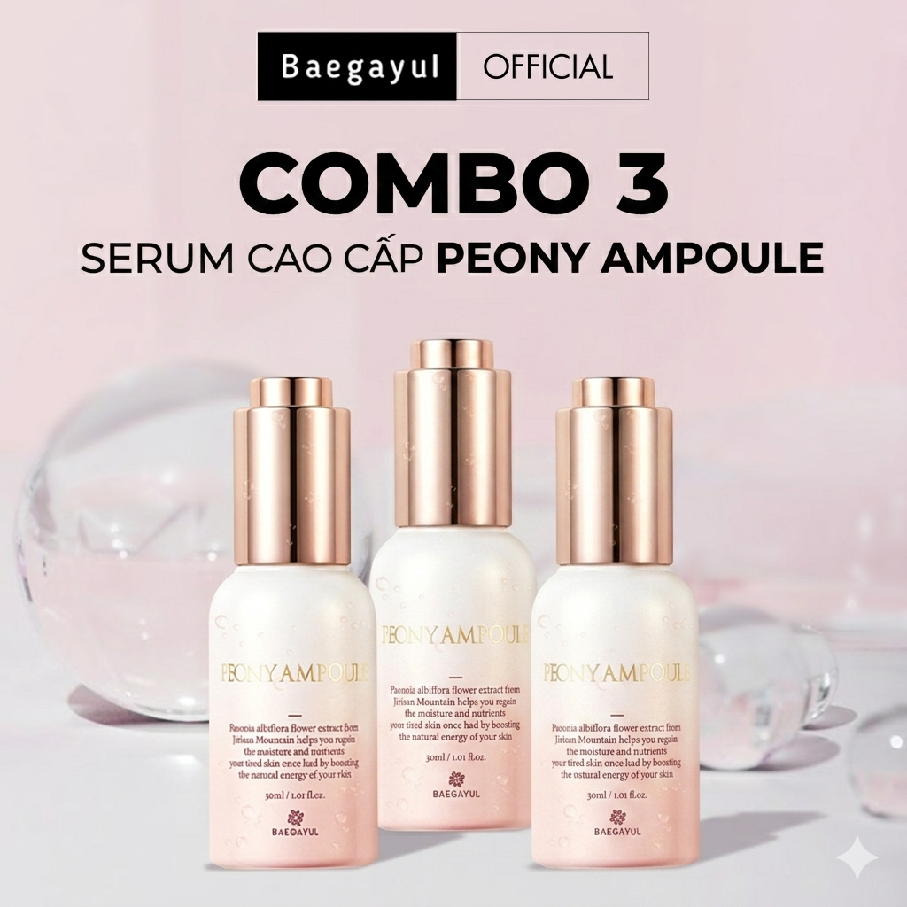 COMBO 3 LỌ Baegayul Serum Peony Ampoule Dưỡng Trắng Mờ Thâm Nám Chống Lão Hóa 30ml