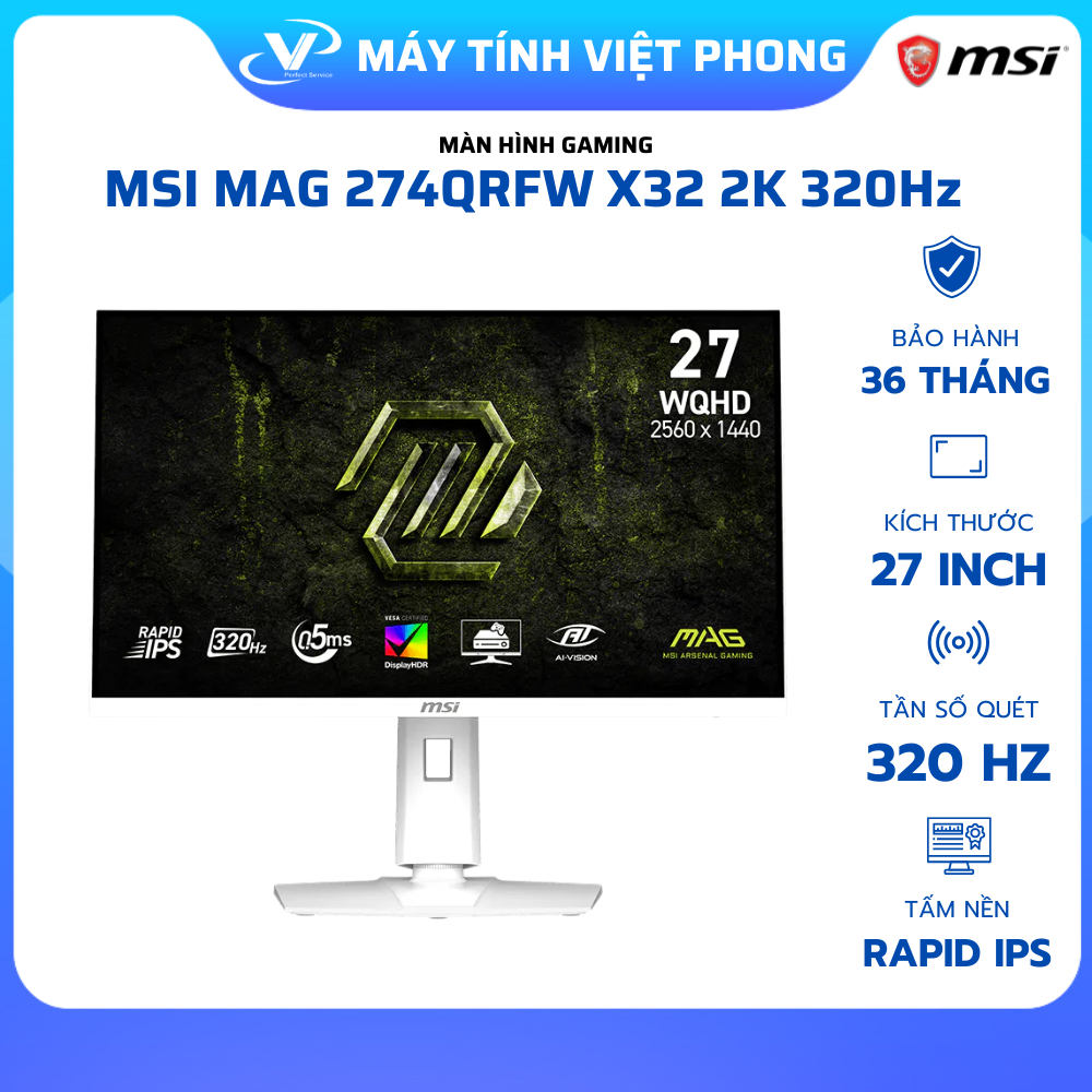 MÀN HÌNH GAMING MSI MAG 274QRFW X32 ( 27" Rapid IPS 2K 320Hz) HÀNG CHÍNH HÃNG BẢO HÀNH 3 NĂM