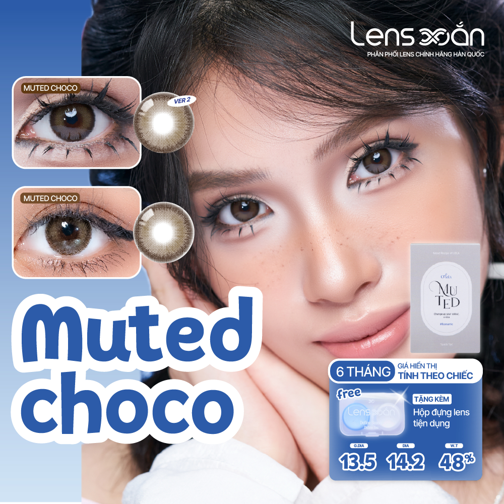 Kính áp tròng cận 6 tháng LENS XOẮN lens nâu tự nhiên cận làm tròn có viền OLOLA MUTED