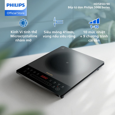 [Livestream] - Bếp từ đơn Philips HD5850/90 | 10 chế độ| 2000W - Hàng Chính Hãng