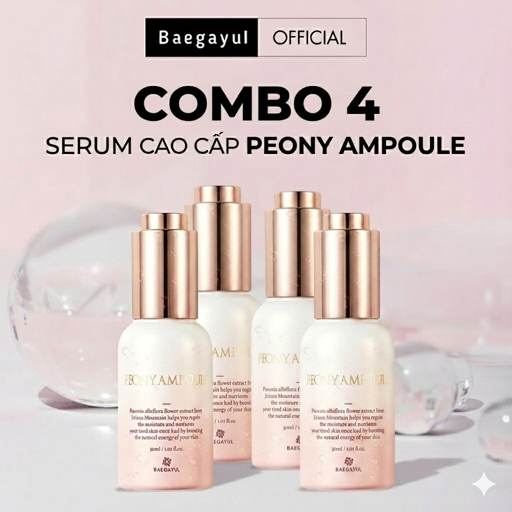 COMBO 4 LỌ Baegayul Serum Peony Ampoule Dưỡng Trắng Mờ Thâm Nám Chống Lão Hóa 30ml
