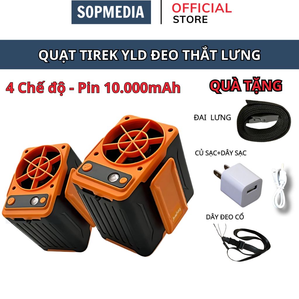 Quạt đeo thắt lưng Tirek F13 SOPMEDIA Quạt pin 10000mAh chạy liên tục 15-24h tích hợp sạc dự phòng