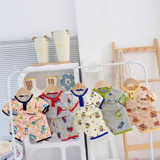 KIM235 Bộ ngắn thun lạnh hoạt hình dễ thương (9-31kg) vải mát mẻ mềm mịn cho bé trai bé gái đi học