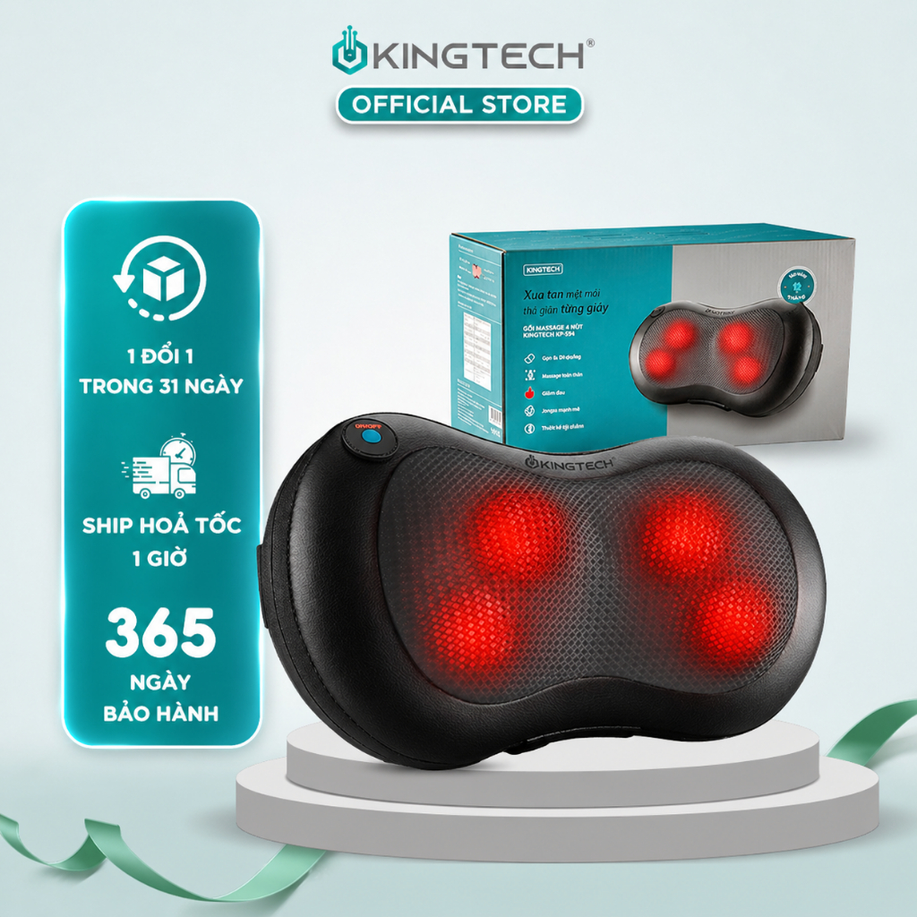 Gối Massage Nhiệt Hồng Ngoại Cao Cấp KINGTECH KP-315 - 4 Bóng Xoay - Chuyên Sâu Cổ Vai Gáy, Thắt Lưn