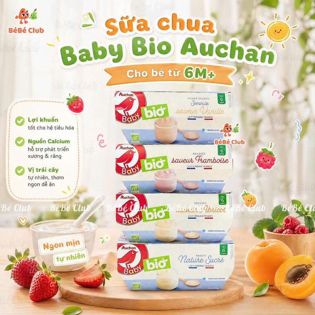 Váng Sữa / Sữa Chua Phô Mai Baby Bio Auchan nội địa Pháp (4x100g)