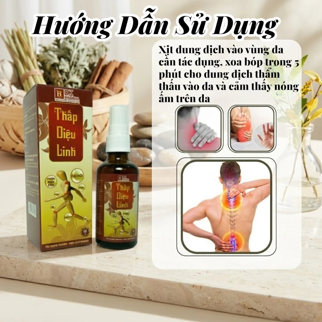 Xịt Xoa Bóp Thấp Diệu Linh 50Ml Giảm Đau Cơ Khớp, Đau Lưng Vai Gáy Tê Bì Chân Tay, Bong Gân Giãn Cơ