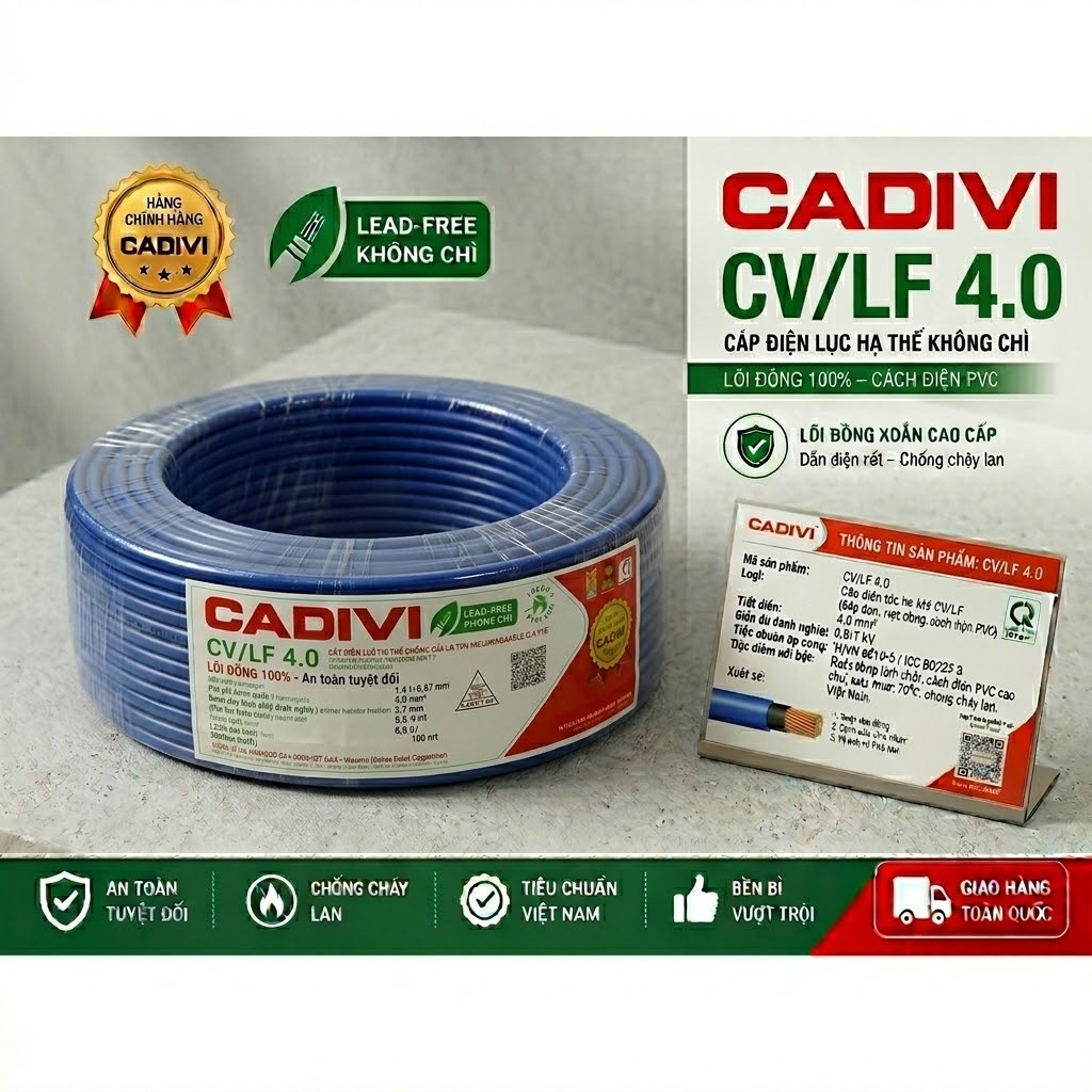 Dây cáp điện đơn CADIVI CV/LF 4.0 mm² 0.6/1kV chính hãng (cuộn dây đơn lẻ 50m, 70m)