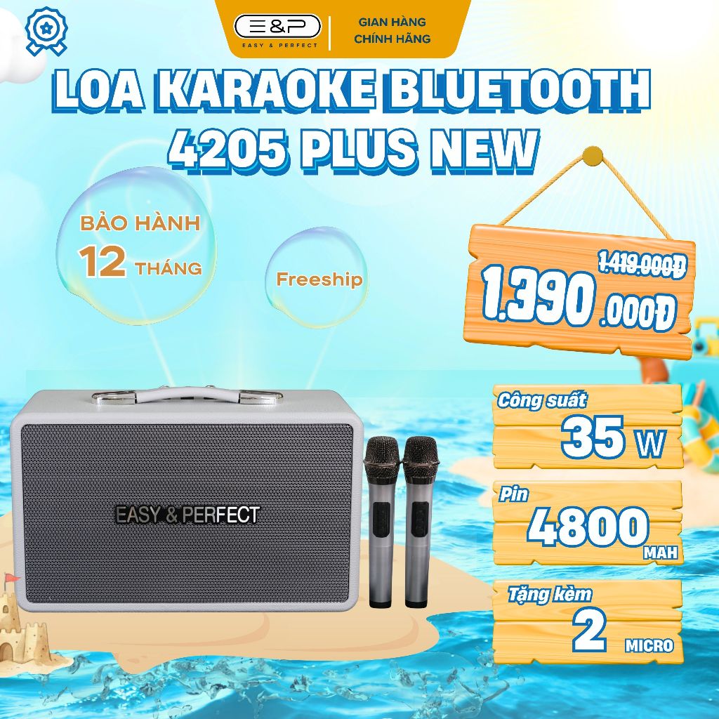 [E&P] Loa Karaoke Bluetooth Kèm 2 Mic EP-4205 PLUS NEW Limited, Âm Thanh Bass To Hát Karaoke Hay