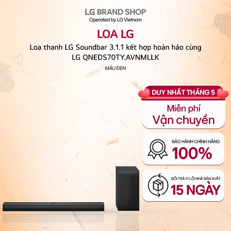 [Chỉ giao miền Bắc] S70TY.AVNMLLK - Loa thanh LG Soundbar S70TY 3.1.1 kết hợp hoàn hảo cùng LG QNED