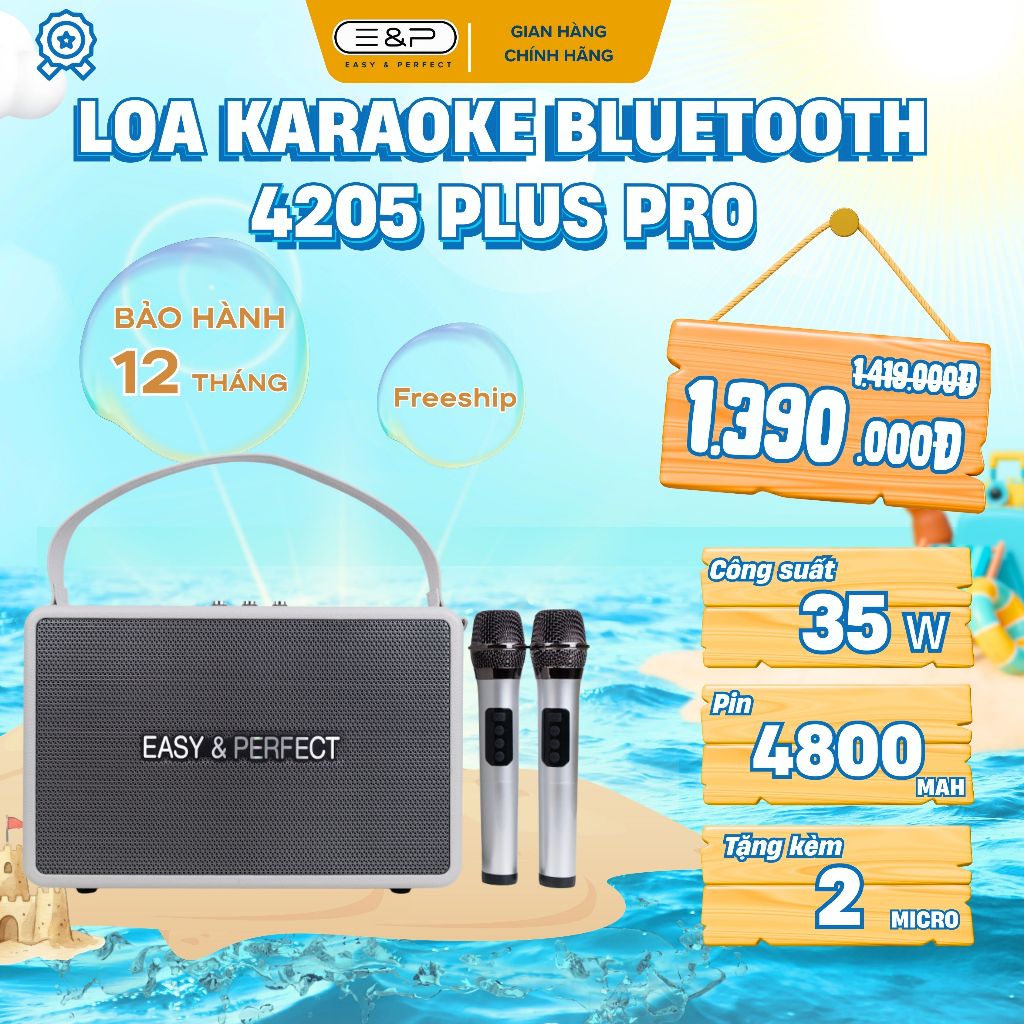 [E&P] Loa Karaoke Bluetooth Kèm 2 Mic EP-4205 PLUS PRO - Bản Nâng Cấp, Nhỏ Gọn Âm Thanh Bass To