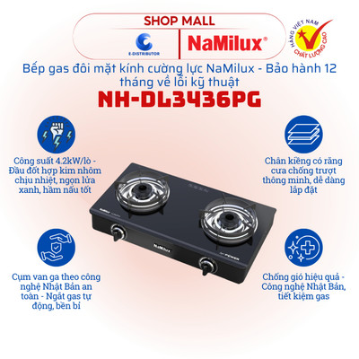 [HỎA TỐC] Bếp gas đôi mặt kính NaMilux NH-DL3436PG - Bảo hành 12 tháng - Hàng chính hãng