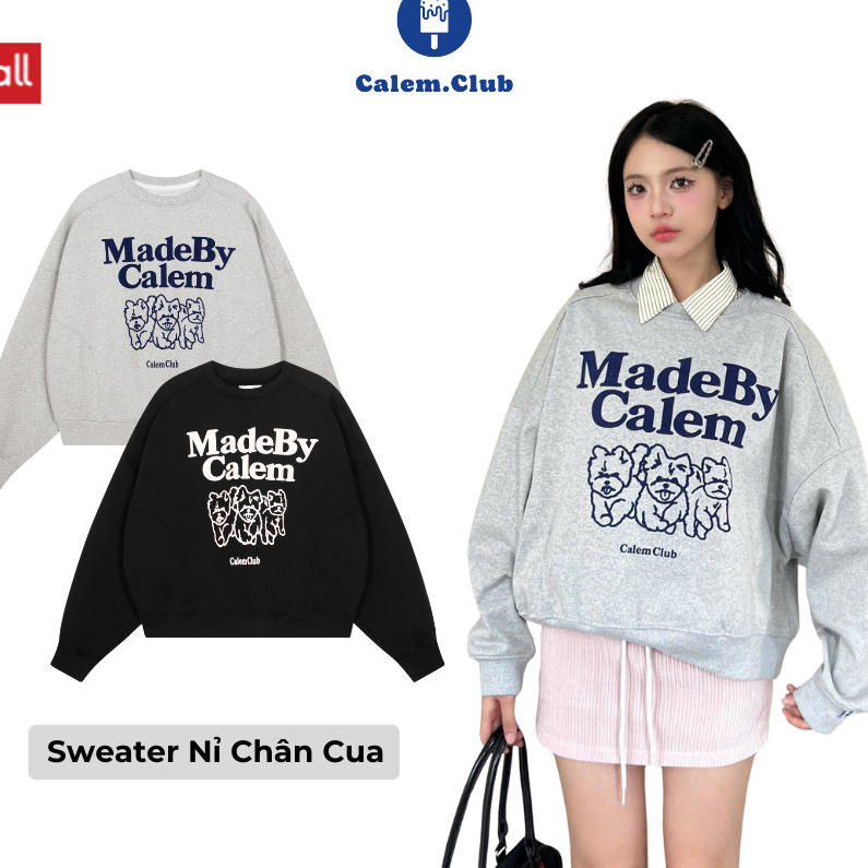 Calem Club- Áo Sweater Three Cute Dogs Calem.Club chất nỉ chân cua  không xù lông form boxy unisex n