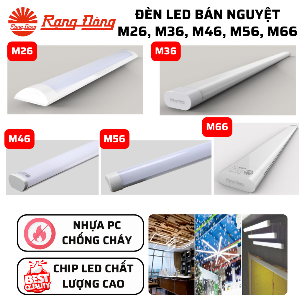 Đèn bán nguyệt Rạng Đông 60W M66,M36, M26 Đèn tuýp led 60W Rạng Đông mẫu vuông cạnh Chính hãng 100%