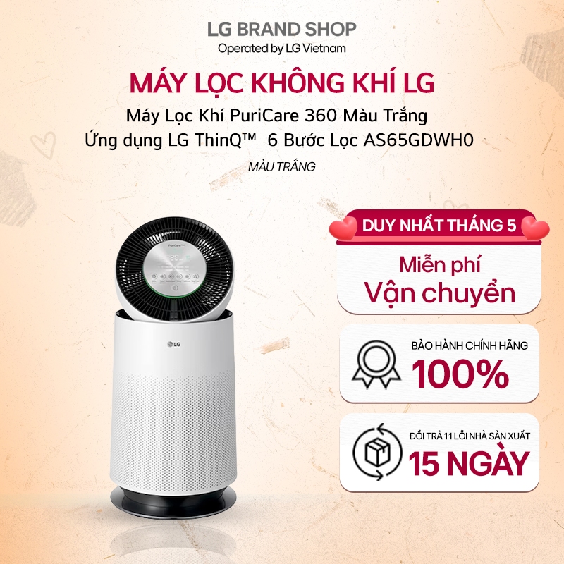 [Chỉ giao miền Bắc] AS65GDWH0.ABAE - Máy Lọc Khí PuriCare 360 Màu Trắng - Ứng dụng LG ThinQ™ - 6 Bướ
